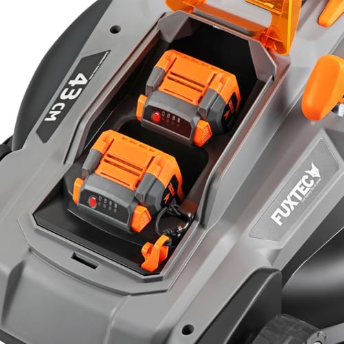 Fuxtec Akku Rasenmäher 40V (2x20V) E2RM43- Schnittbreite 43cm, Variable Schnitthöhe, Elektrorasenmäher, Kabellos (Li-Ion Akku & Ladegerät inklusive)