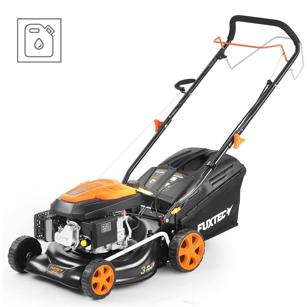 FUXTEC FX-RM4346 Benzin-Rasenmäher – 3in1, 42 cm Schnittbreite, 4-Takt, Hinterradantrieb, Big Wheel, Heckauswurf, 40 L Fangkorb