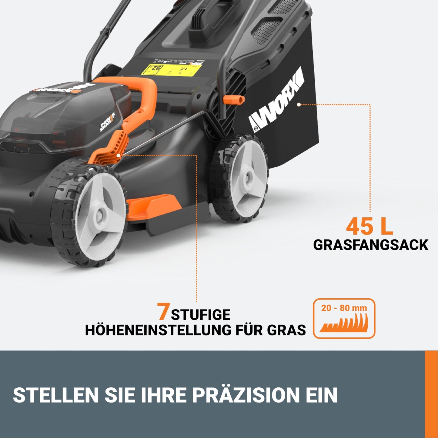 WORX Nitro WG734E Akku-Rasenmäher 40 V – 40 cm Schnittbreite, inkl. 2×4,0 Ah PowerShare PRO Akkus & Dual-Ladegerät, Profi-Elektro-Rasenmäher