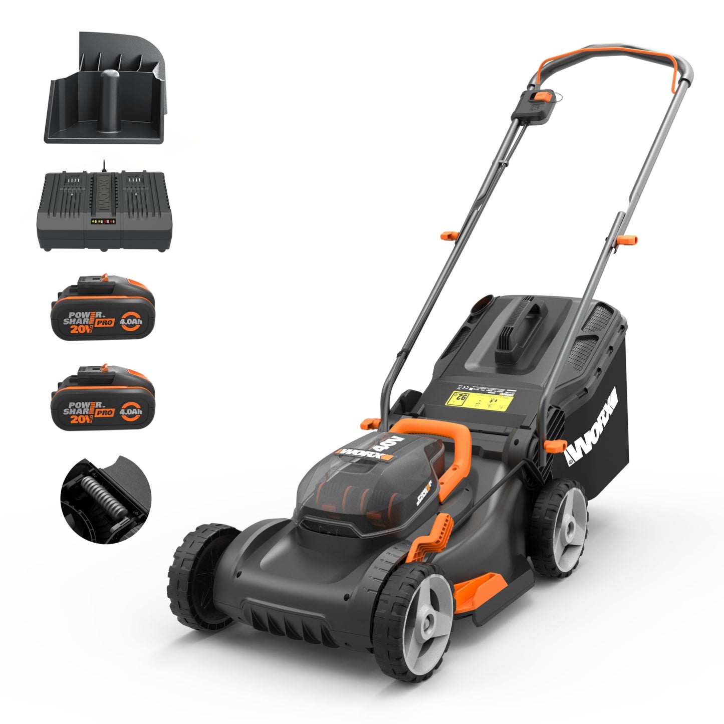 WORX Nitro WG734E Akku-Rasenmäher 40 V – 40 cm Schnittbreite, inkl. 2×4,0 Ah PowerShare PRO Akkus & Dual-Ladegerät, Profi-Elektro-Rasenmäher