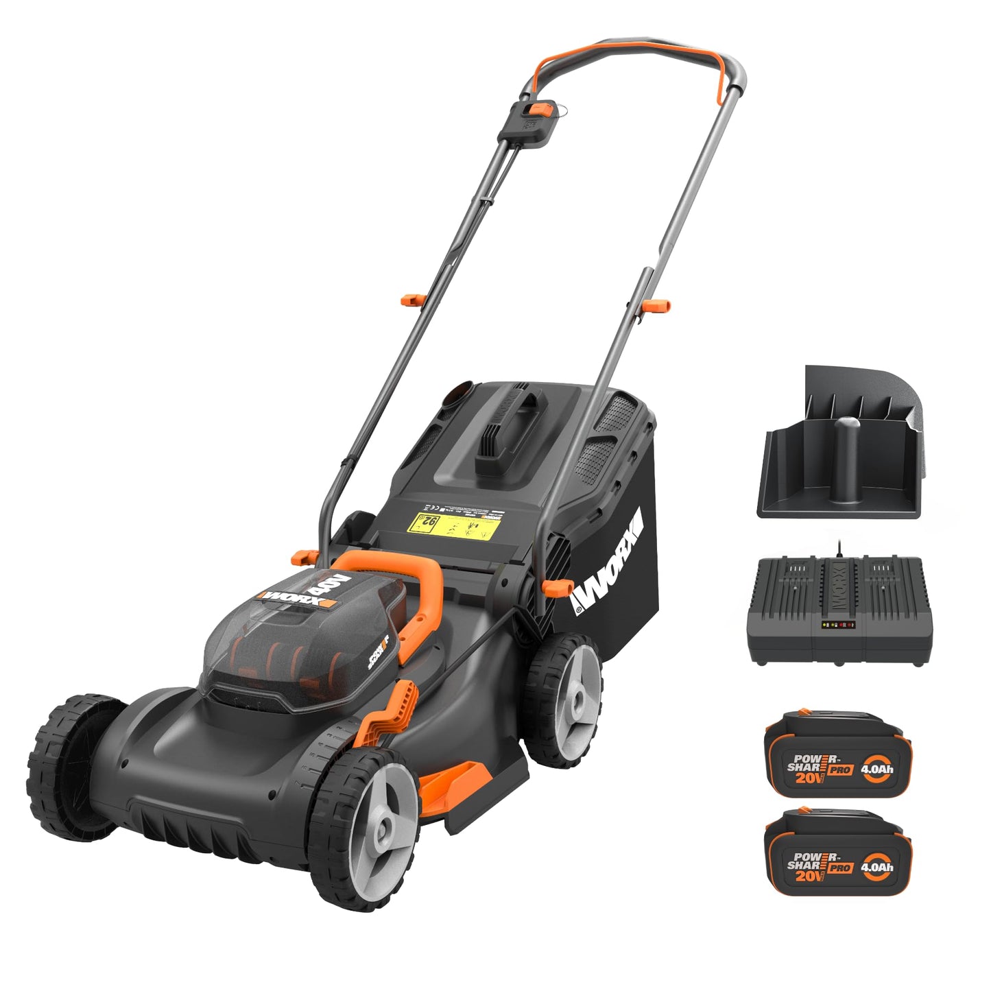 WORX Nitro WG734E Akku-Rasenmäher 40 V – 40 cm Schnittbreite, inkl. 2×4,0 Ah PowerShare PRO Akkus & Dual-Ladegerät, Profi-Elektro-Rasenmäher