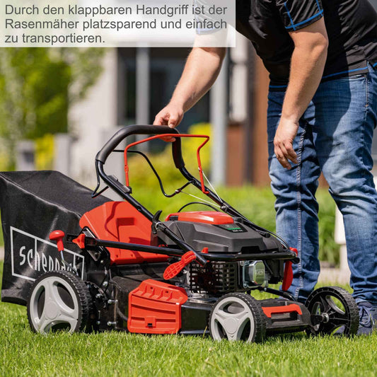 Scheppach MS225-53 Benzin-Rasenmäher – 6 PS, 53 cm Schnittbreite, Radantrieb, Mulchfunktion, Seitenauswurf, 65 L Fangkorb, Reinigungsfunktion, Stahlgehäuse