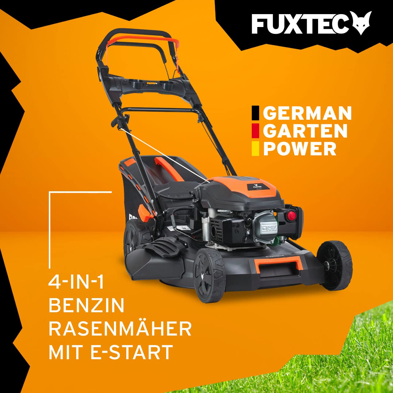 FUXTEC FX-RM5170eS Benzin-Rasenmäher – 4in1, E-Start, 51 cm Schnittbreite, 4-Takt, Hinterradantrieb, Seitenauswurf, Big Wheel, 60 L Fangkorb