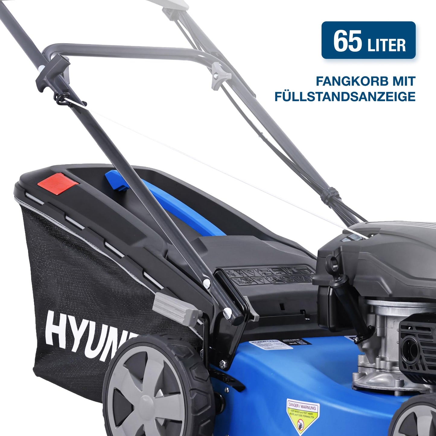 HYUNDAI Benzin Rasenmäher LM4622G, Radantrieb, Mulchfunktion, starker 3.9PS Motor mit 170cc, 46 cm Schnittbreite, 65L Korb, Benzinmäher, Mulcher