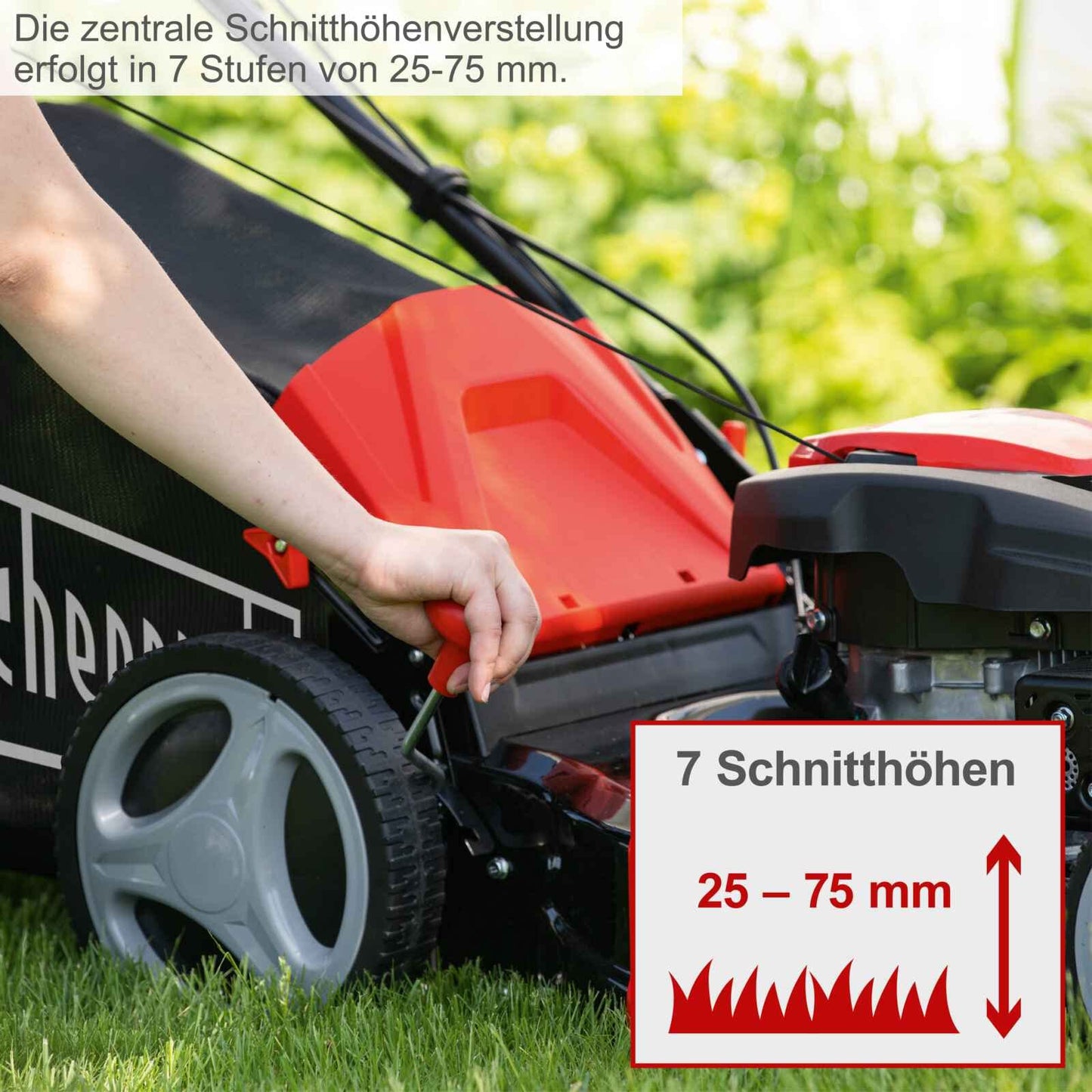 Scheppach MS173-51 Benzin-Rasenmäher – 51 cm Schnittbreite, Radantrieb, Mulch- & Seitenauswurf, 65 L Fangkorb, 7-fach Höhenverstellung, inkl. Öl