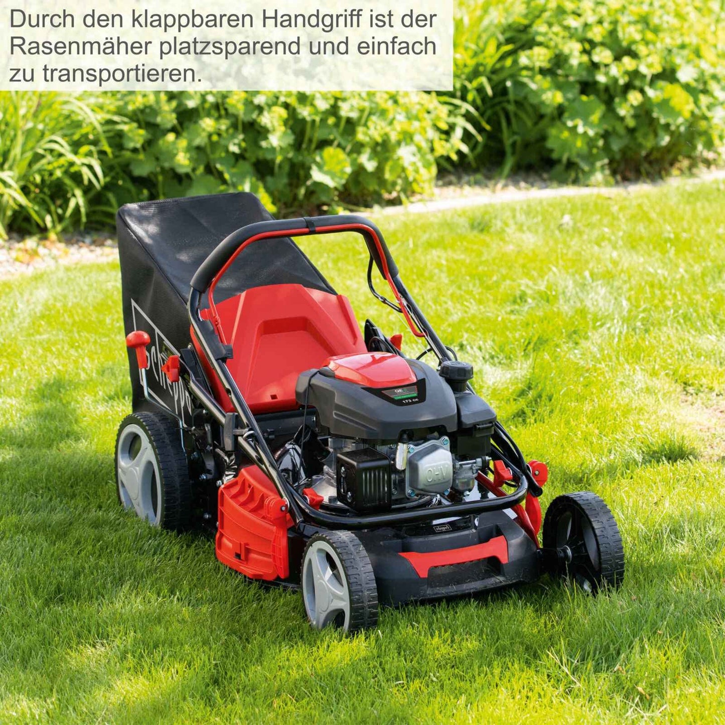 Scheppach MS173-51 Benzin-Rasenmäher – 51 cm Schnittbreite, Radantrieb, Mulch- & Seitenauswurf, 65 L Fangkorb, 7-fach Höhenverstellung, inkl. Öl