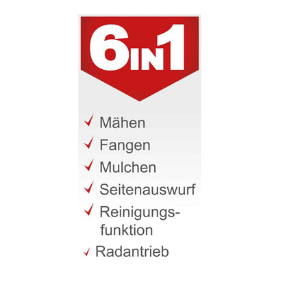 Scheppach MS230-53 Benzin-Rasenmäher – 53 cm Schnittbreite, Radantrieb, 65 L Fangkorb, Mulchfunktion, Seitenauswurf, 7-fach höhenverstellbar, inkl. Öl