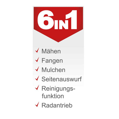 Scheppach MS173-51 Benzin-Rasenmäher – 51 cm Schnittbreite, Radantrieb, Mulch- & Seitenauswurf, 65 L Fangkorb, 7-fach Höhenverstellung, inkl. Öl