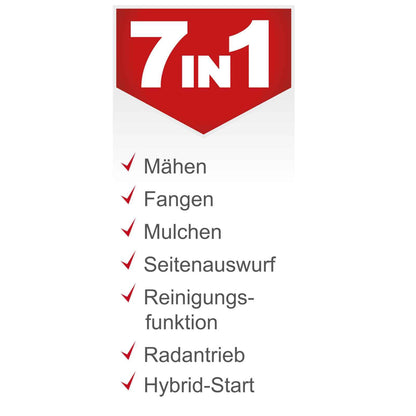 Scheppach MS225-53E Benzin-Rasenmäher – 6 PS, E-Start, 53 cm Schnittbreite, Radantrieb, Mulchfunktion, 65 L Fangkorb, inkl. Motoröl, Reinigungsfunktion