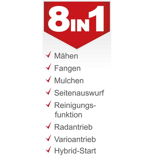 Scheppach MS225-53E VS Benzin-Rasenmäher – 6 PS, E-Start, VarioSpeed, 53 cm Schnittbreite, Antrieb, Mulch, 65 L Fangkorb, inkl. Öl, Messer, Akku, Ladegerät