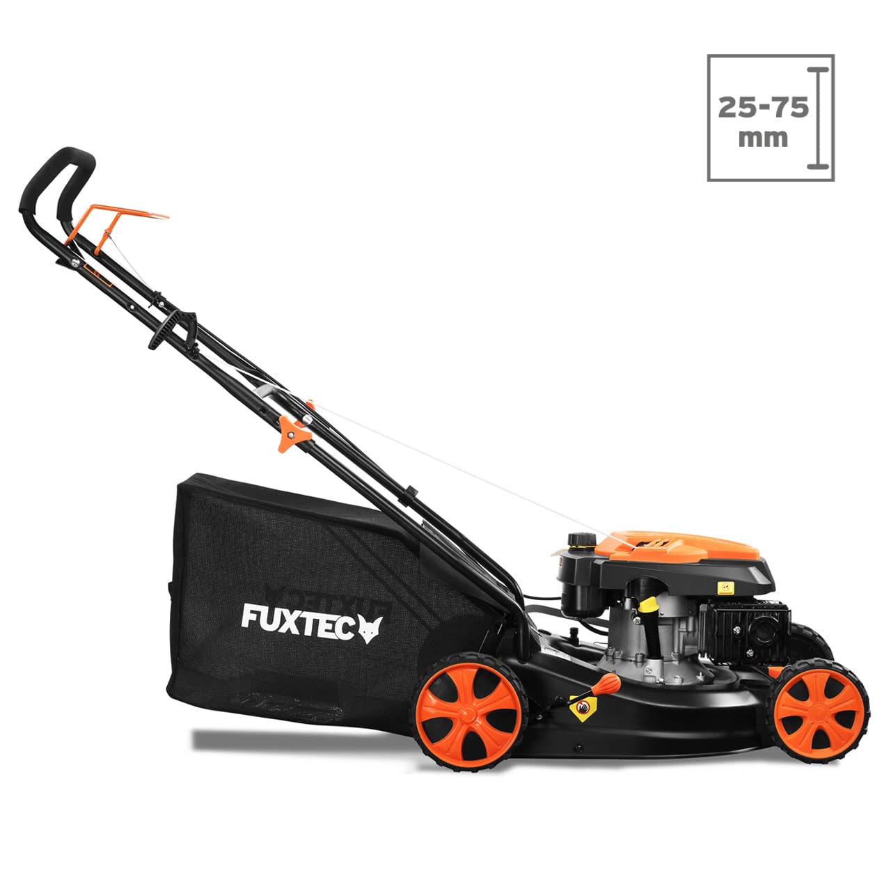 FUXTEC FX-RM4646ECO Benzin-Rasenmäher – 3in1, 46 cm Schnittbreite, 3,5 PS, 4-Takt, 7-fach Höhenverstellung, 50 L Fangkorb, Mulch & Reinigungsanschluss