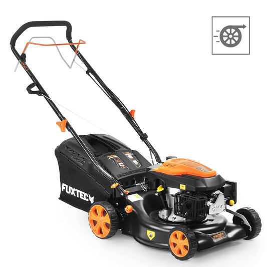 FUXTEC FX-RM4346 Benzin-Rasenmäher – 3in1, 42 cm Schnittbreite, 4-Takt, Hinterradantrieb, Big Wheel, Heckauswurf, 40 L Fangkorb
