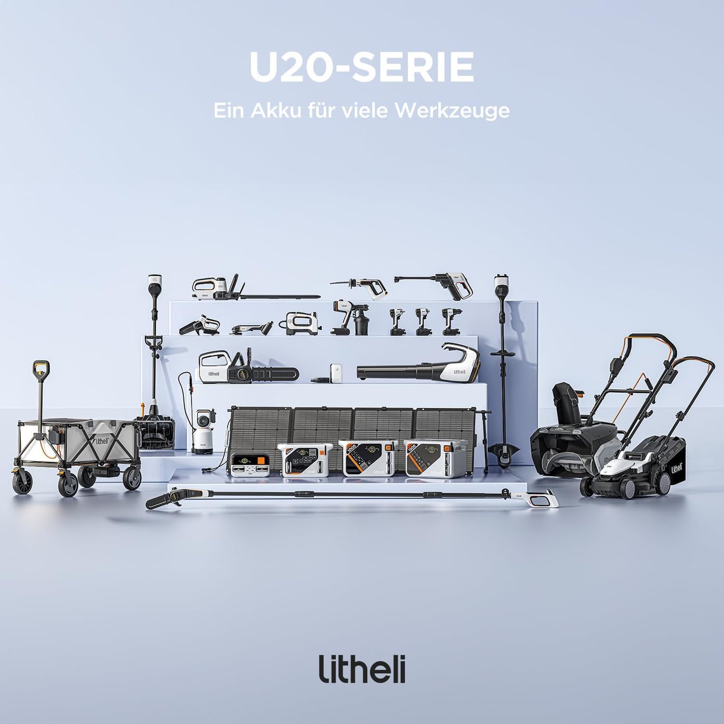 U20 Litheli Akku Rasenmäher, 2 x 20V, 43cm Schnittbreite, Brushless, bis 500 m², 40L Fangkorb, 25-75 mm Schnitthöhe, inkl. 2 x 4,0 Ah Akkus