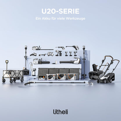 Litheli Akku Rasenmäher, 20V/33cm Schnittbreite, bis 200 m², 30L Fangkorb, 25-65 mm Schnitthöhe, inkl. 4,0 Ah Akku