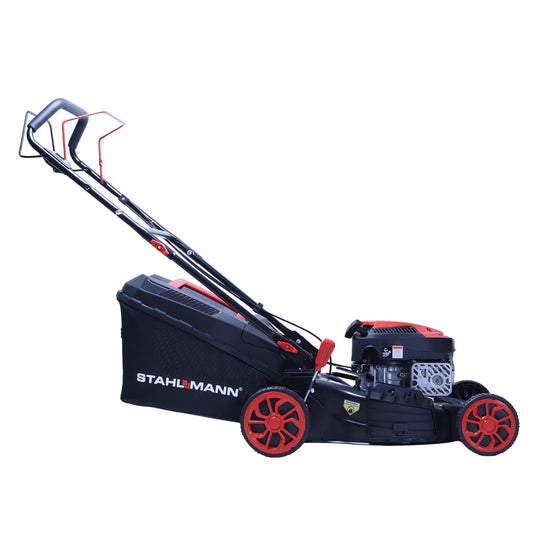 STAHLMANN BR460 Benzin-Rasenmäher – 5,4 PS, 170 ccm, 46 cm Schnittbreite, Antrieb, Mulchfunktion, 60 L Fangkorb, Höhenverstellung, Easy Clean
