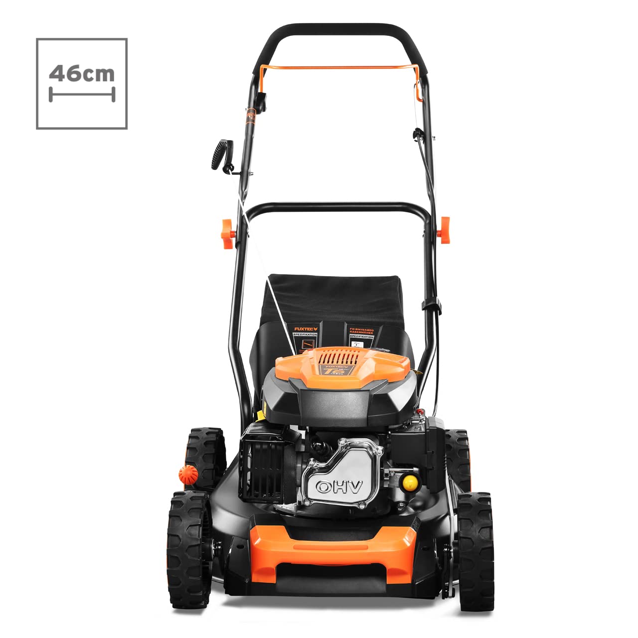 FUXTEC FX-RM4646ECO Benzin-Rasenmäher – 3in1, 46 cm Schnittbreite, 3,5 PS, 4-Takt, 7-fach Höhenverstellung, 50 L Fangkorb, Mulch & Reinigungsanschluss