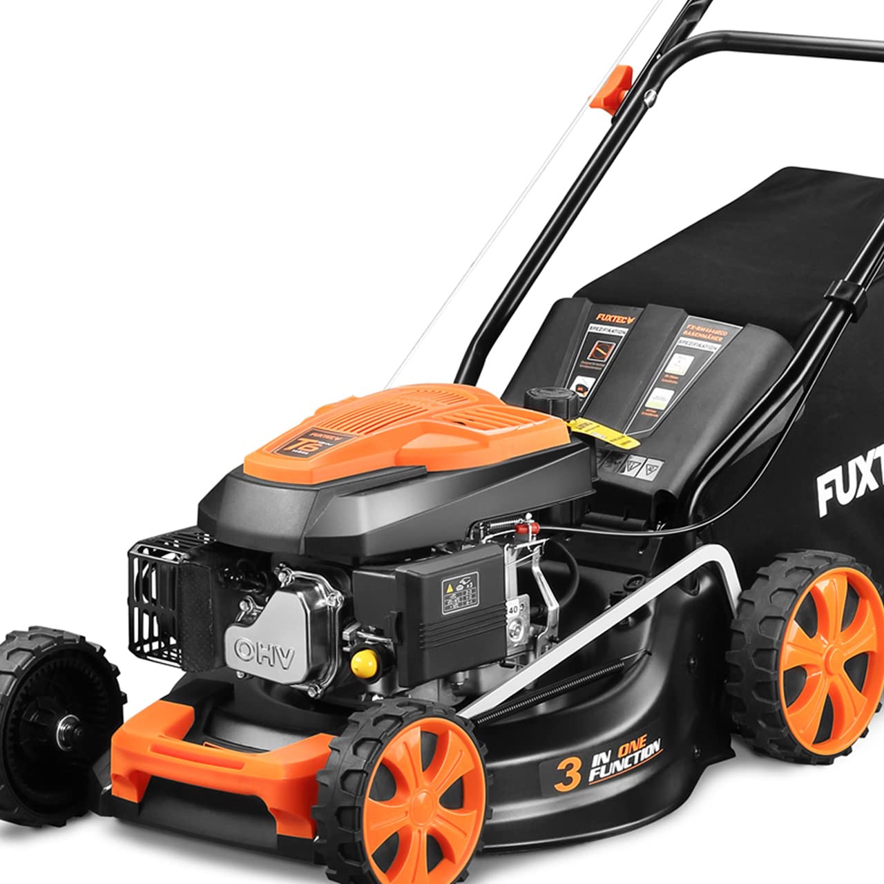 FUXTEC FX-RM4646ECO Benzin-Rasenmäher – 3in1, 46 cm Schnittbreite, 3,5 PS, 4-Takt, 7-fach Höhenverstellung, 50 L Fangkorb, Mulch & Reinigungsanschluss