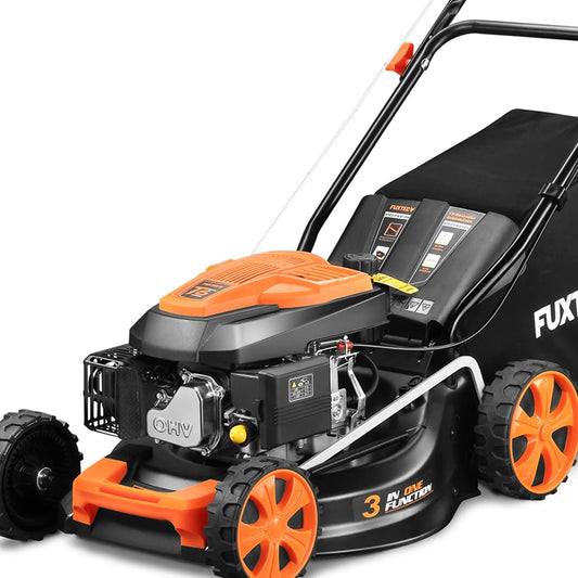 FUXTEC FX-RM4646ECO Benzin-Rasenmäher – 3in1, 46 cm Schnittbreite, 3,5 PS, 4-Takt, 7-fach Höhenverstellung, 50 L Fangkorb, Mulch & Reinigungsanschluss