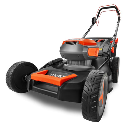 FUXTEC FX-E2RM46 Akku-Rasenmäher 40 V – 4in1, 46 cm Schnittbreite, 2×20 V 4Ah Akku & Doppelladegerät, Mulchfunktion, Seitenauswurf, 50 L Fangkorb