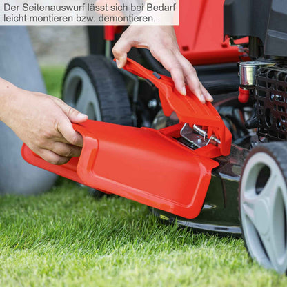 Scheppach MS150-46E Benzin-Rasenmäher – E-Start, 46 cm Schnittbreite, Radantrieb, Mulch- & Seitenauswurf, 55 L Fangkorb, 7-fach Höhenverstellung