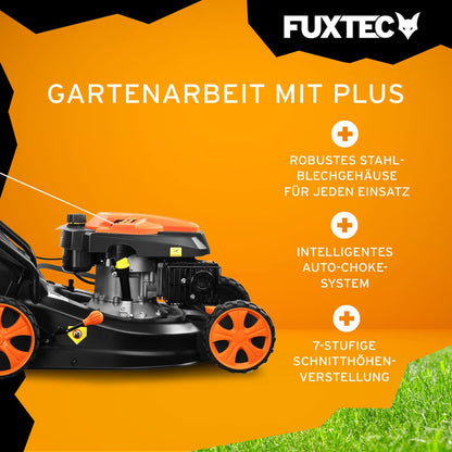 FUXTEC FX-RM4646ECO Benzin-Rasenmäher – 3in1, 46 cm Schnittbreite, 3,5 PS, 4-Takt, 7-fach Höhenverstellung, 50 L Fangkorb, Mulch & Reinigungsanschluss