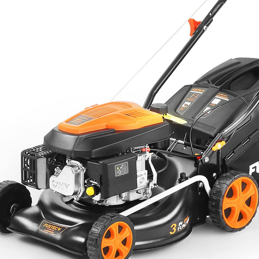 FUXTEC FX-RM4346 Benzin-Rasenmäher – 3in1, 42 cm Schnittbreite, 4-Takt, Hinterradantrieb, Big Wheel, Heckauswurf, 40 L Fangkorb