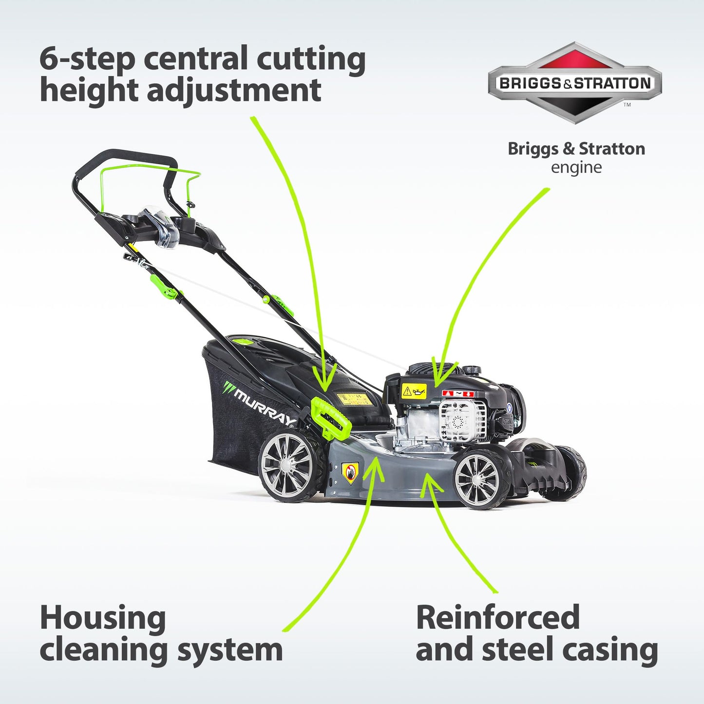 Murray EQ2-400 Benzin-Rasenmäher – 46 cm Schnittbreite, selbstfahrend, 2-in-1, 50 L Fangkorb, für kleine & mittlere Flächen, B&S Motor
