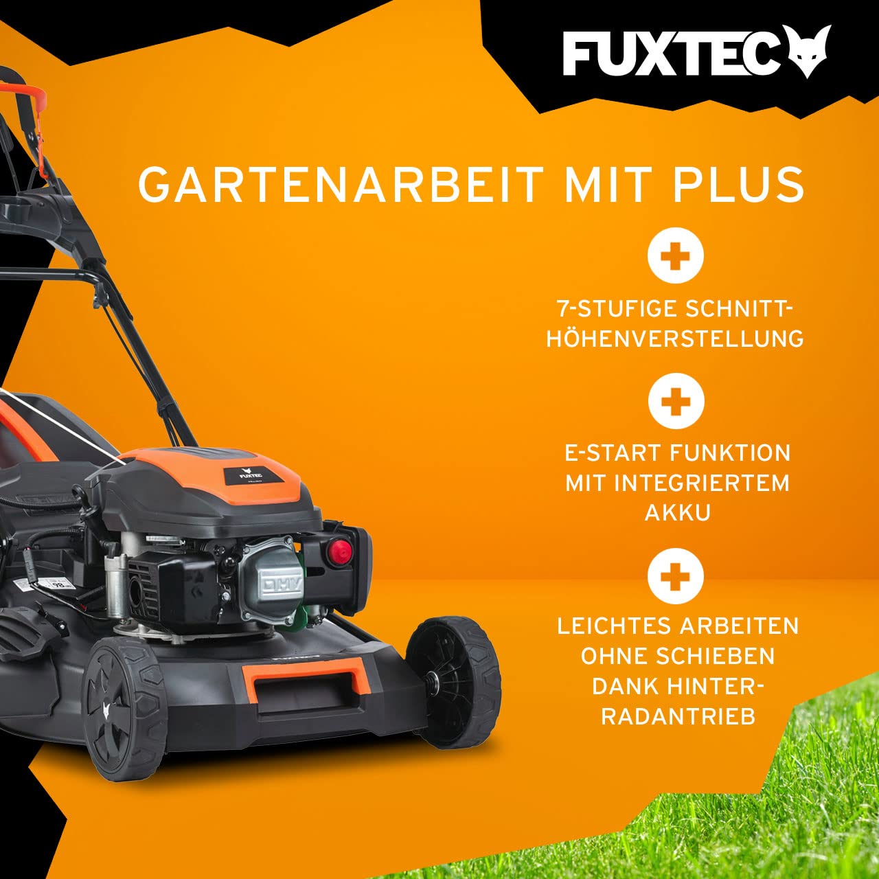 FUXTEC FX-RM5170eS Benzin-Rasenmäher – 4in1, E-Start, 51 cm Schnittbreite, 4-Takt, Hinterradantrieb, Seitenauswurf, Big Wheel, 60 L Fangkorb