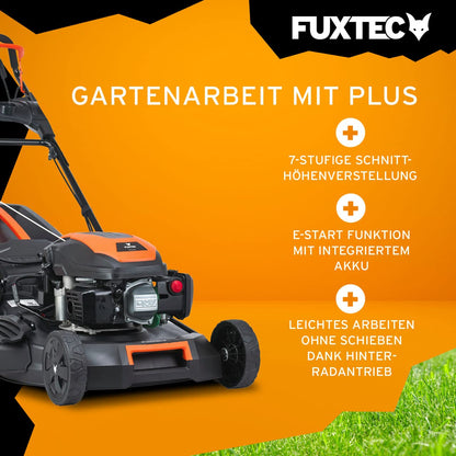FUXTEC FX-RM5170eS Benzin-Rasenmäher – 4in1, E-Start, 51 cm Schnittbreite, 4-Takt, Hinterradantrieb, Seitenauswurf, Big Wheel, 60 L Fangkorb