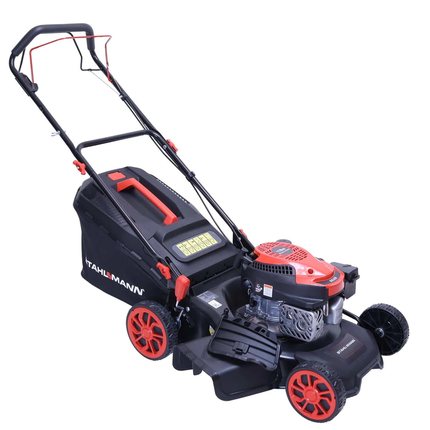 STAHLMANN BR460 Benzin-Rasenmäher – 5,4 PS, 170 ccm, 46 cm Schnittbreite, Antrieb, Mulchfunktion, 60 L Fangkorb, Höhenverstellung, Easy Clean