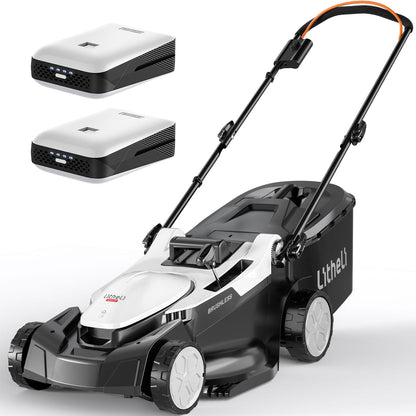 U20 Litheli Akku Rasenmäher, 2 x 20V, 43cm Schnittbreite, Brushless, bis 500 m², 40L Fangkorb, 25-75 mm Schnitthöhe, inkl. 2 x 4,0 Ah Akkus