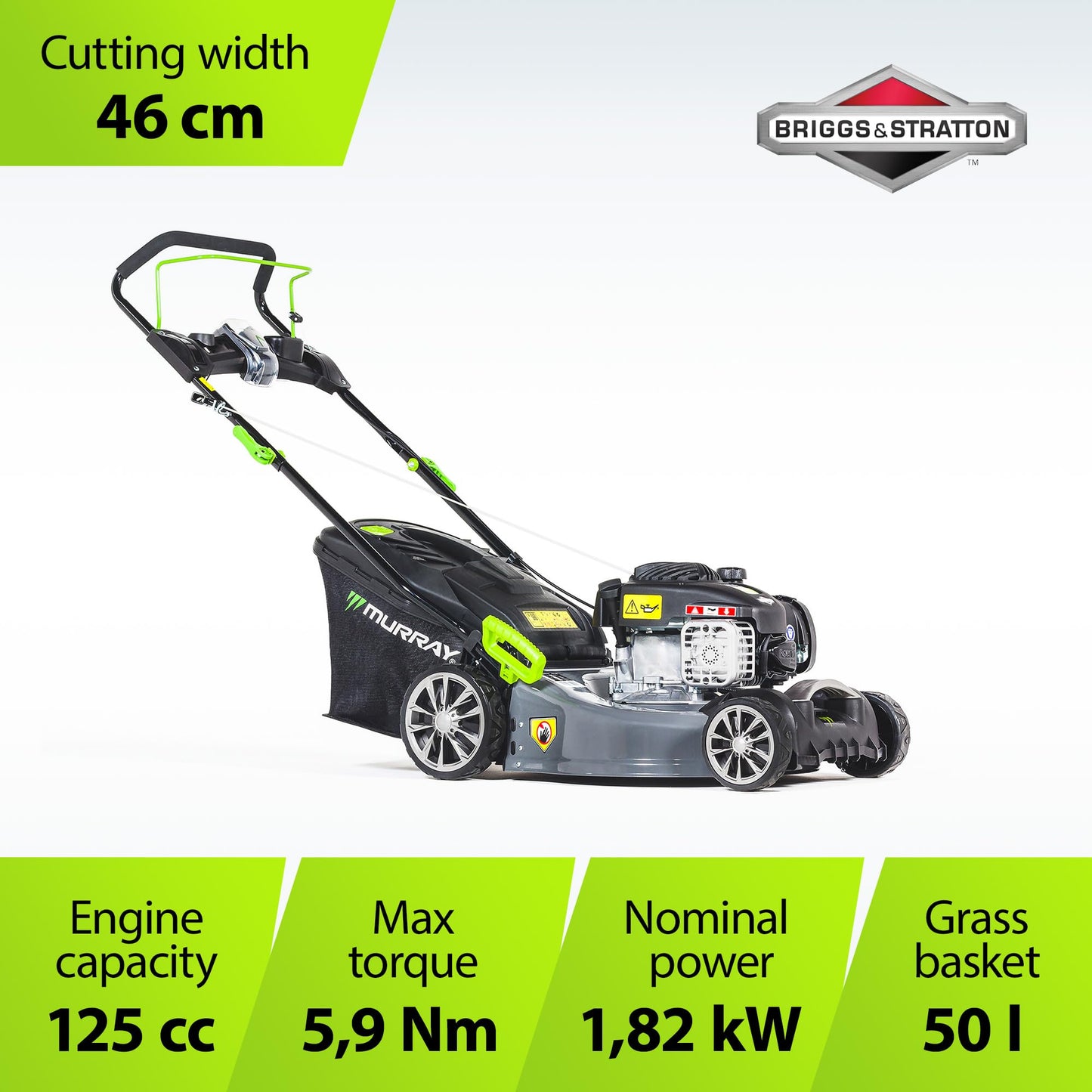 Murray EQ2-400 Benzin-Rasenmäher – 46 cm Schnittbreite, selbstfahrend, 2-in-1, 50 L Fangkorb, für kleine & mittlere Flächen, B&S Motor