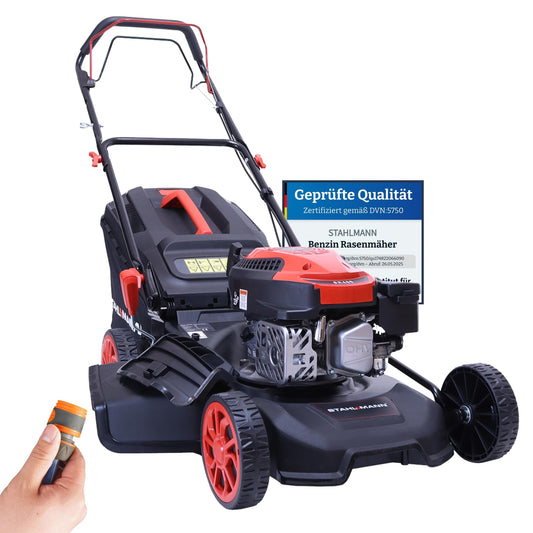 STAHLMANN BR460 Benzin-Rasenmäher – 5,4 PS, 170 ccm, 46 cm Schnittbreite, Antrieb, Mulchfunktion, 60 L Fangkorb, Höhenverstellung, Easy Clean