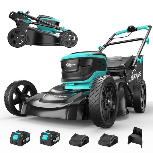 YARDCARE Akku-Rasenmäher 36 V – 41 cm Schnittbreite, bis 675 m², Mulchfunktion, 45 L Fangkorb, 7-fach höhenverstellbar, inkl. 2 Akkus & Ladegeräte
