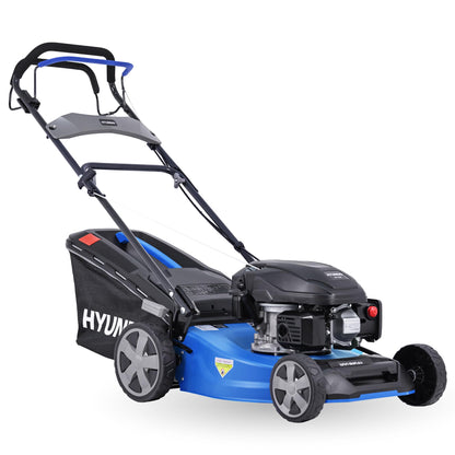 HYUNDAI Benzin Rasenmäher LM4622G, Radantrieb, Mulchfunktion, starker 3.9PS Motor mit 170cc, 46 cm Schnittbreite, 65L Korb, Benzinmäher, Mulcher