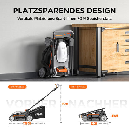Litheli Akku Rasenmäher, 20V/33cm Schnittbreite, bis 200 m², 30L Fangkorb, 25-65 mm Schnitthöhe, inkl. 4,0 Ah Akku