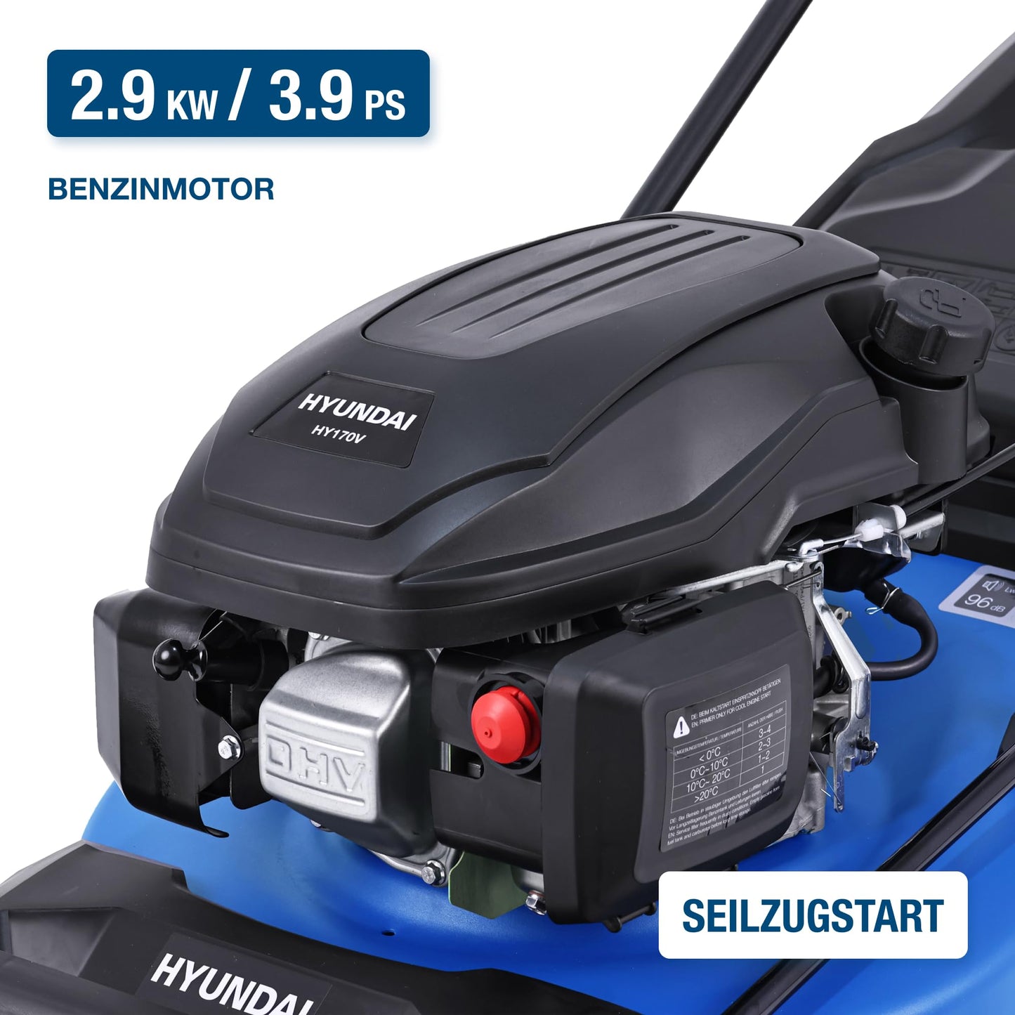 HYUNDAI Benzin Rasenmäher LM4622G, Radantrieb, Mulchfunktion, starker 3.9PS Motor mit 170cc, 46 cm Schnittbreite, 65L Korb, Benzinmäher, Mulcher