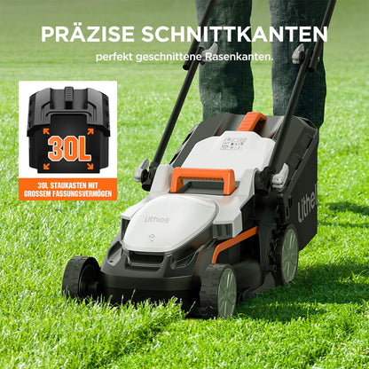 Litheli Akku Rasenmäher, 20V/33cm Schnittbreite, bis 200 m², 30L Fangkorb, 25-65 mm Schnitthöhe, inkl. 4,0 Ah Akku