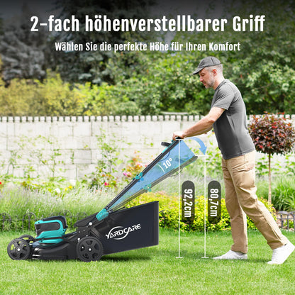 YARDCARE Akku-Rasenmäher 36 V – 41 cm Schnittbreite, bis 675 m², Mulchfunktion, 45 L Fangkorb, 7-fach höhenverstellbar, inkl. 2 Akkus & Ladegeräte