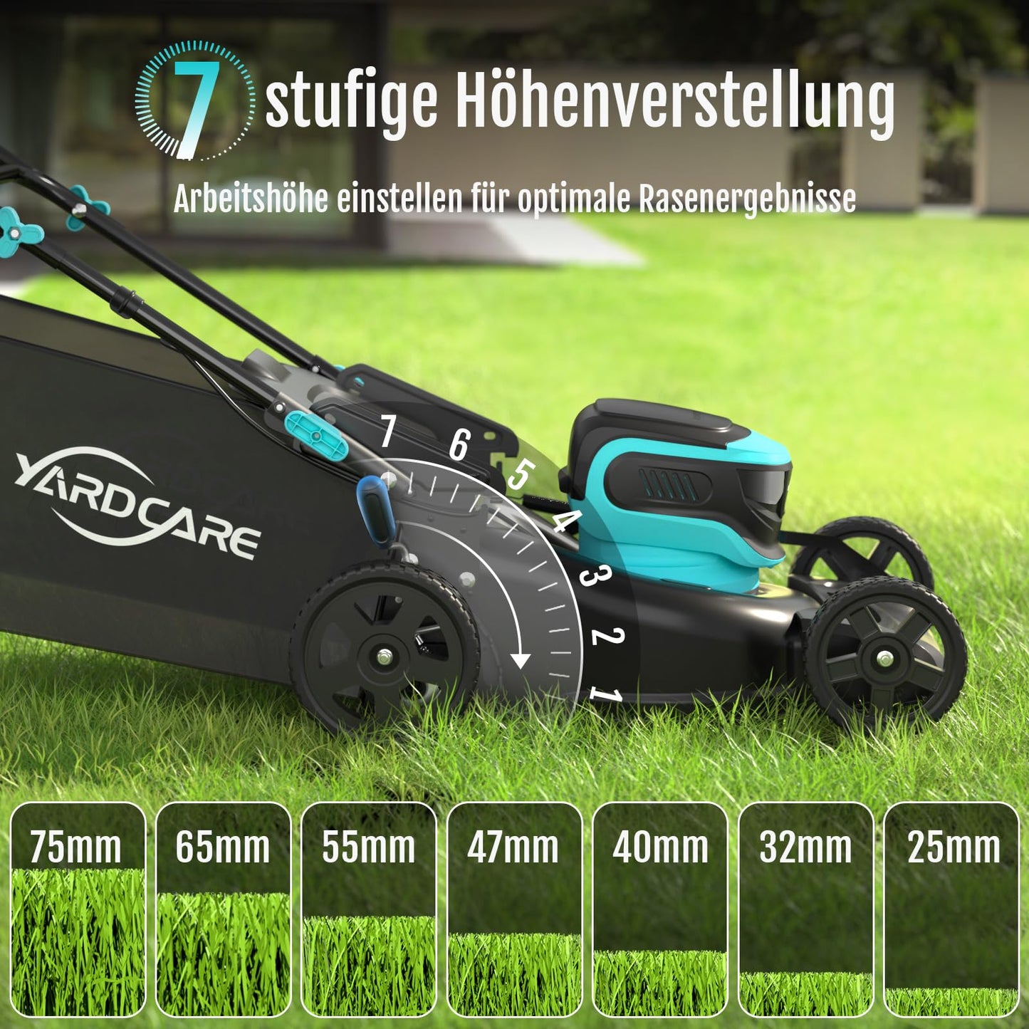 YARDCARE Akku-Rasenmäher 36 V – 41 cm Schnittbreite, bis 675 m², Mulchfunktion, 45 L Fangkorb, 7-fach höhenverstellbar, inkl. 2 Akkus & Ladegeräte