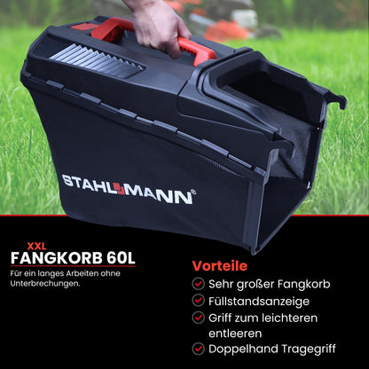 STAHLMANN BR460 Benzin-Rasenmäher – 5,4 PS, 170 ccm, 46 cm Schnittbreite, Antrieb, Mulchfunktion, 60 L Fangkorb, Höhenverstellung, Easy Clean