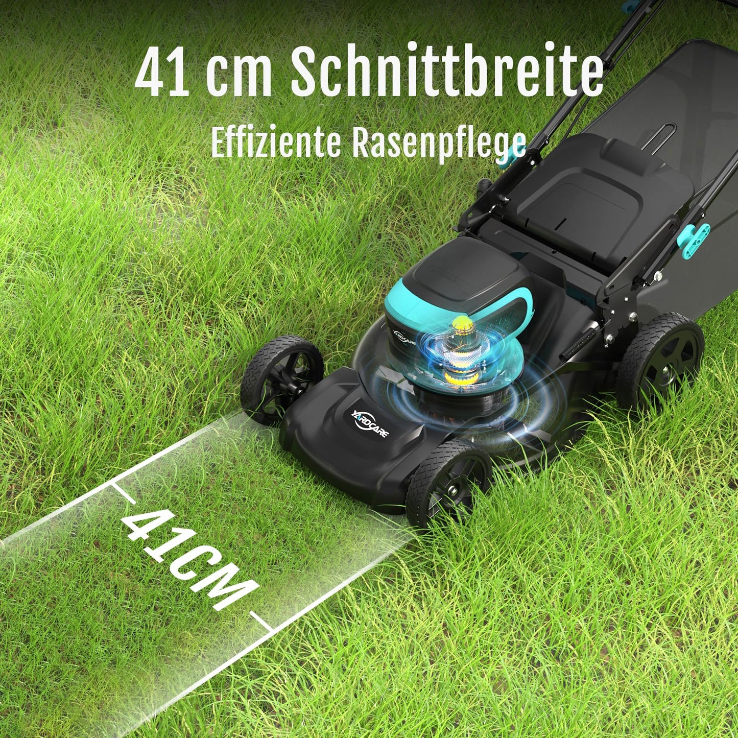 YARDCARE Akku-Rasenmäher 36 V – 41 cm Schnittbreite, bis 675 m², Mulchfunktion, 45 L Fangkorb, 7-fach höhenverstellbar, inkl. 2 Akkus & Ladegeräte