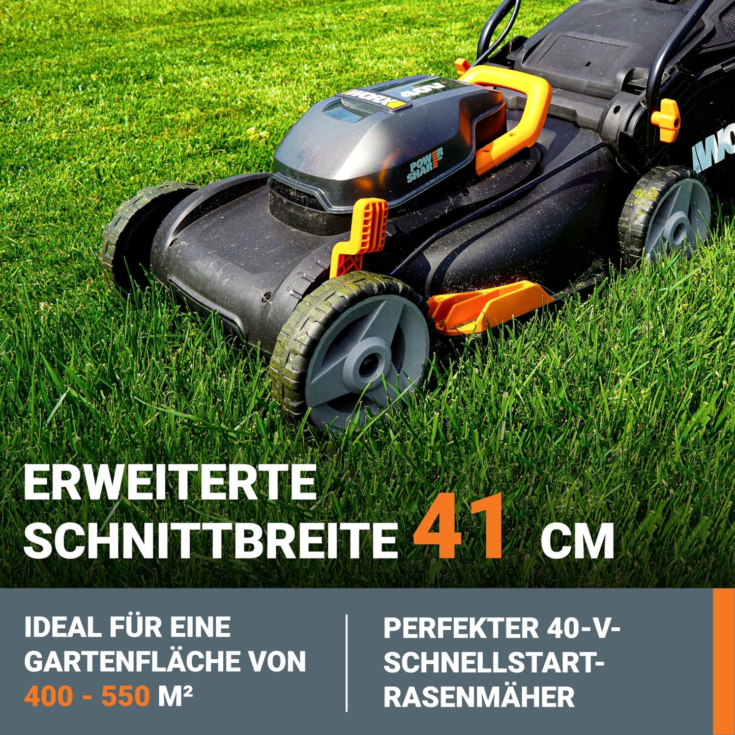 WORX Nitro WG734E Akku-Rasenmäher 40 V – 40 cm Schnittbreite, inkl. 2×4,0 Ah PowerShare PRO Akkus & Dual-Ladegerät, Profi-Elektro-Rasenmäher